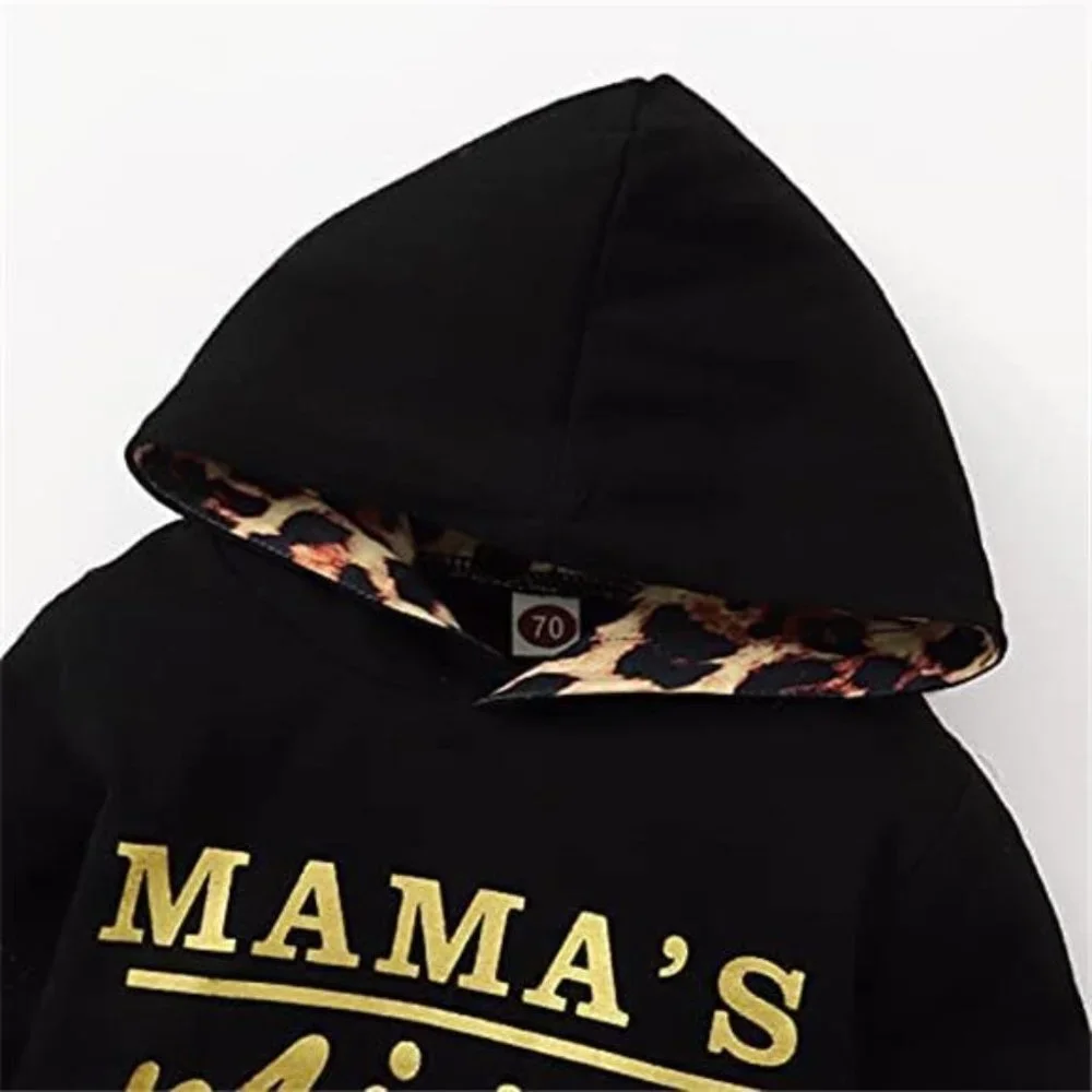 Baby Girls Hoodie Sweatshirt Pants Headband Clothing Set, Black